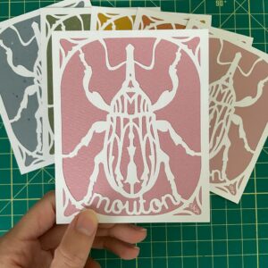 Personalized Mouton papercut cards, pastel colors