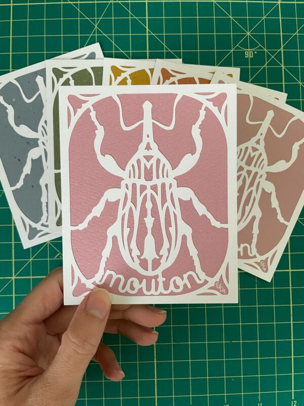 Personalized Mouton papercut cards, pastel colors